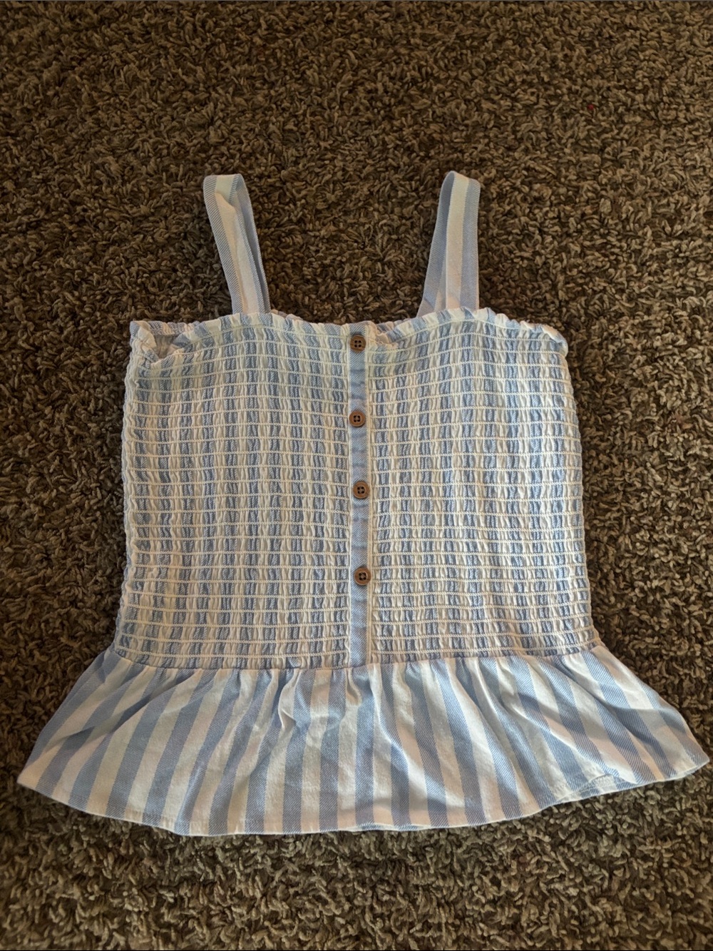 Worn Once Blue and White Striped Smocked Peplum Tank Size 10/12
